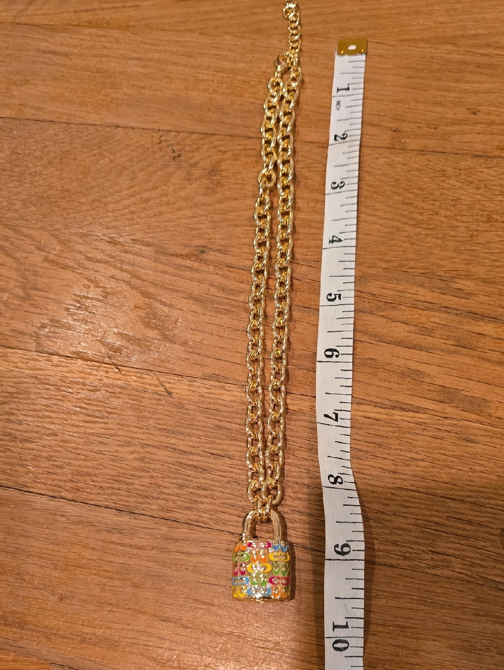 Coach Gold-tone Chain Necklace with Multicolor Enamel Padlock - Picture 4 of 4